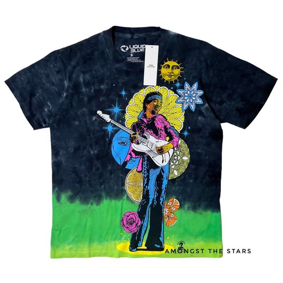 Urban Outfitters Liquid Blue Jimi Hendrix Bright Tie Dye T-Shirt - Picture 4 of 8